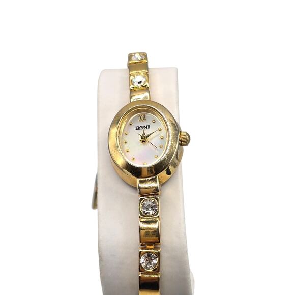 Elgin II Women's Clear Crystal Gold Toned Bracelet Band Analog Minimalist Oval - Picture 2 of 8